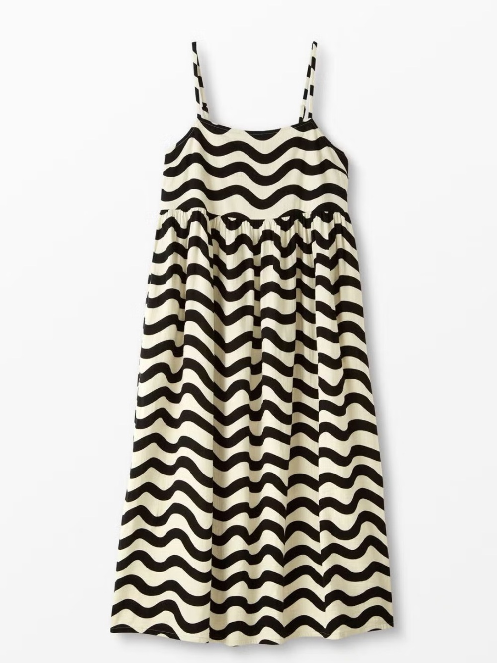 Hanna Andersson Cotton Strappy Midi Sundress in Black Squiggles on Ecru - Medium